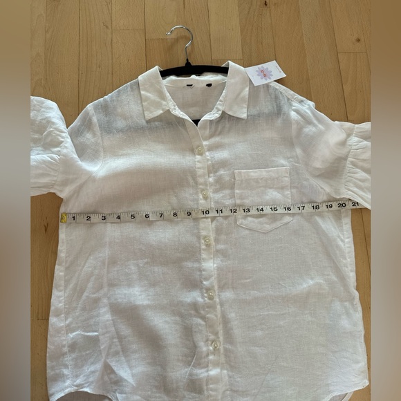 Linen flounced boho sleeve white button up shirt - Picture 7 of 8